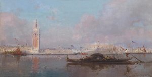 S. Giorgio Maggiore Venedik önünde gondol by Henri Duvieux
